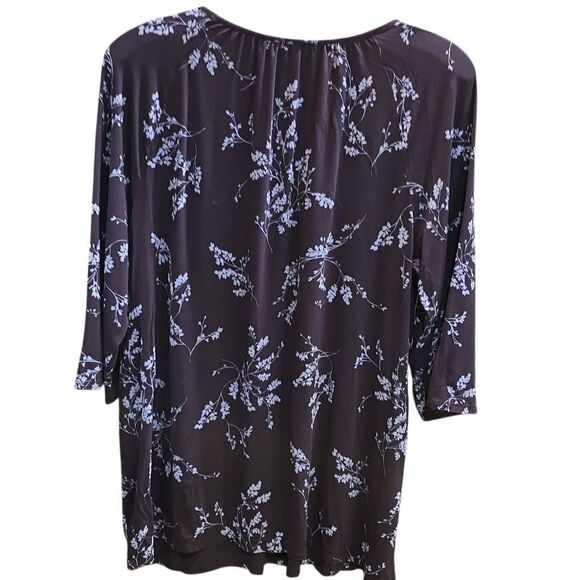 J Jill Wearever Collection Dark Wine with Blue- Gray Flowers. 3/4 Sleeve. 95% Ra - Picture 2 of 6